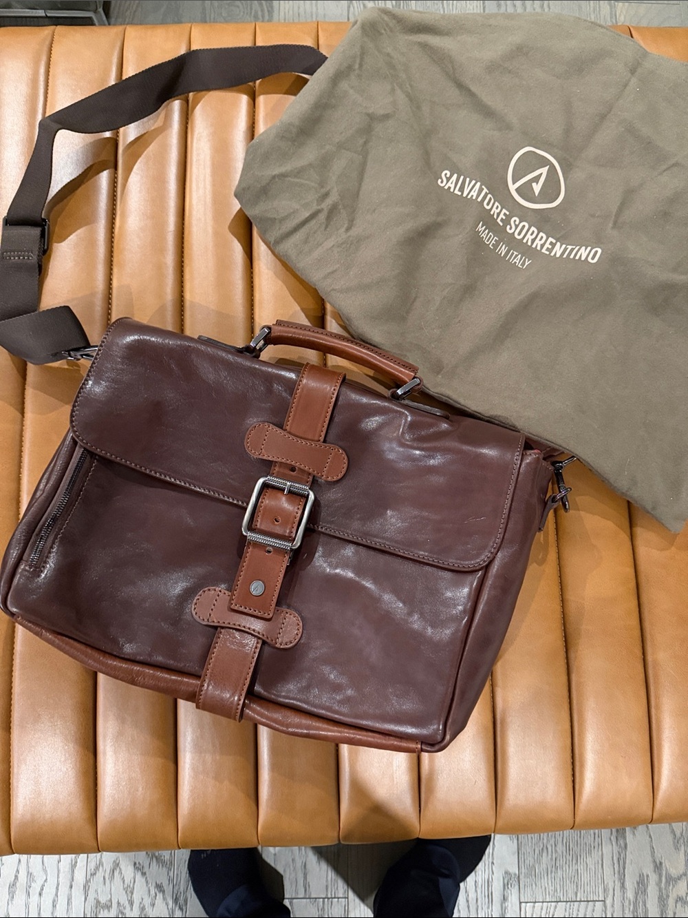 Salvatore Sorrentino Brown Leather Messenger Bag